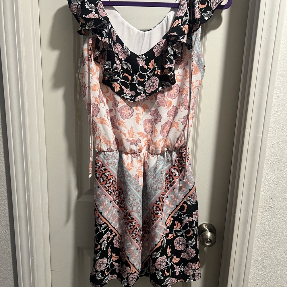 Takara Floral Ruffle Midi Dress - Black, Pink, White